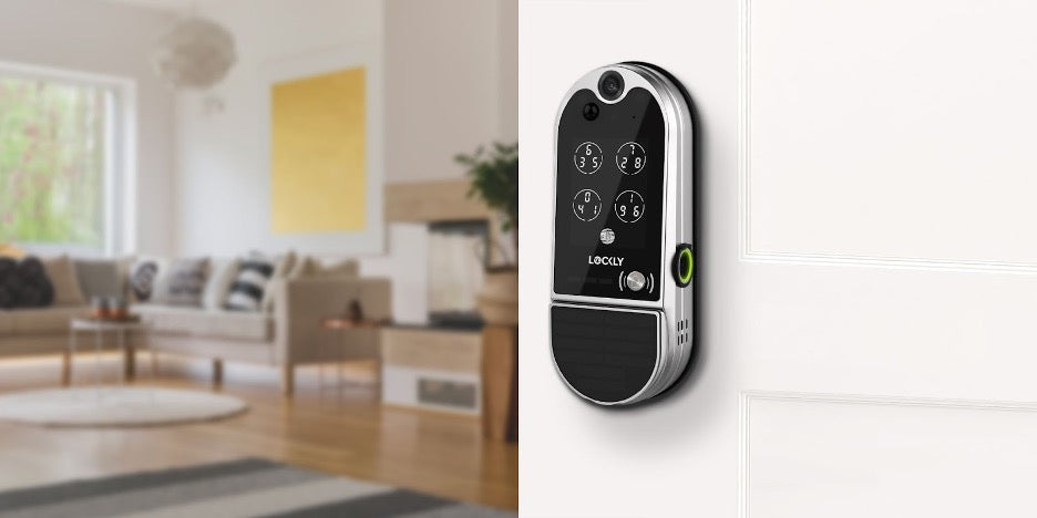 A Lockly Vision Elite on a door.